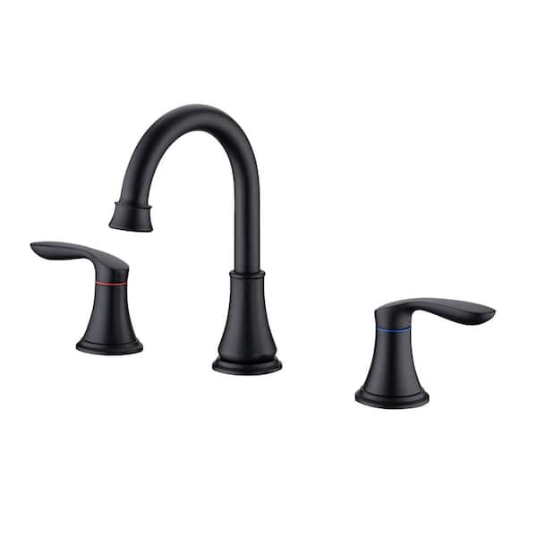 Widespread Surface Mount Double-Handle Bathroom Faucet with Drain Assembly in Matte Black