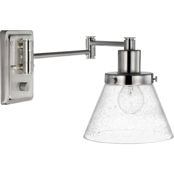 Hinton Collection 1-Light Brushed Nickel Swing Arm Adjustable Coastal Farmhouse Wall Light Sconce