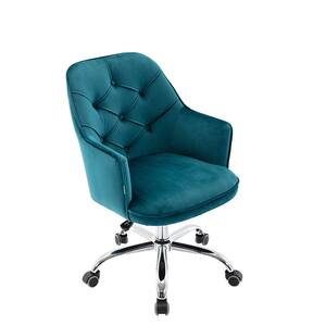 Teal Velvet Modern Office Chair Upholstered Adjustable Swivel Shell Chair
