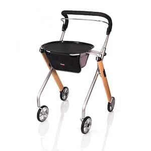 Trust Care Let's Go 4-Wheel Indoor Rollator Rolling Walker with Tray and Basket in Beech Wood