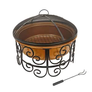 30" Deep Bowl Copper Fire Pit with Stand and Screen
