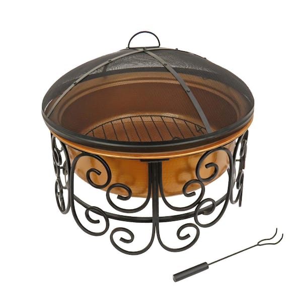 National Outdoor Living 30" Deep Bowl Copper Fire Pit with Stand and Screen
