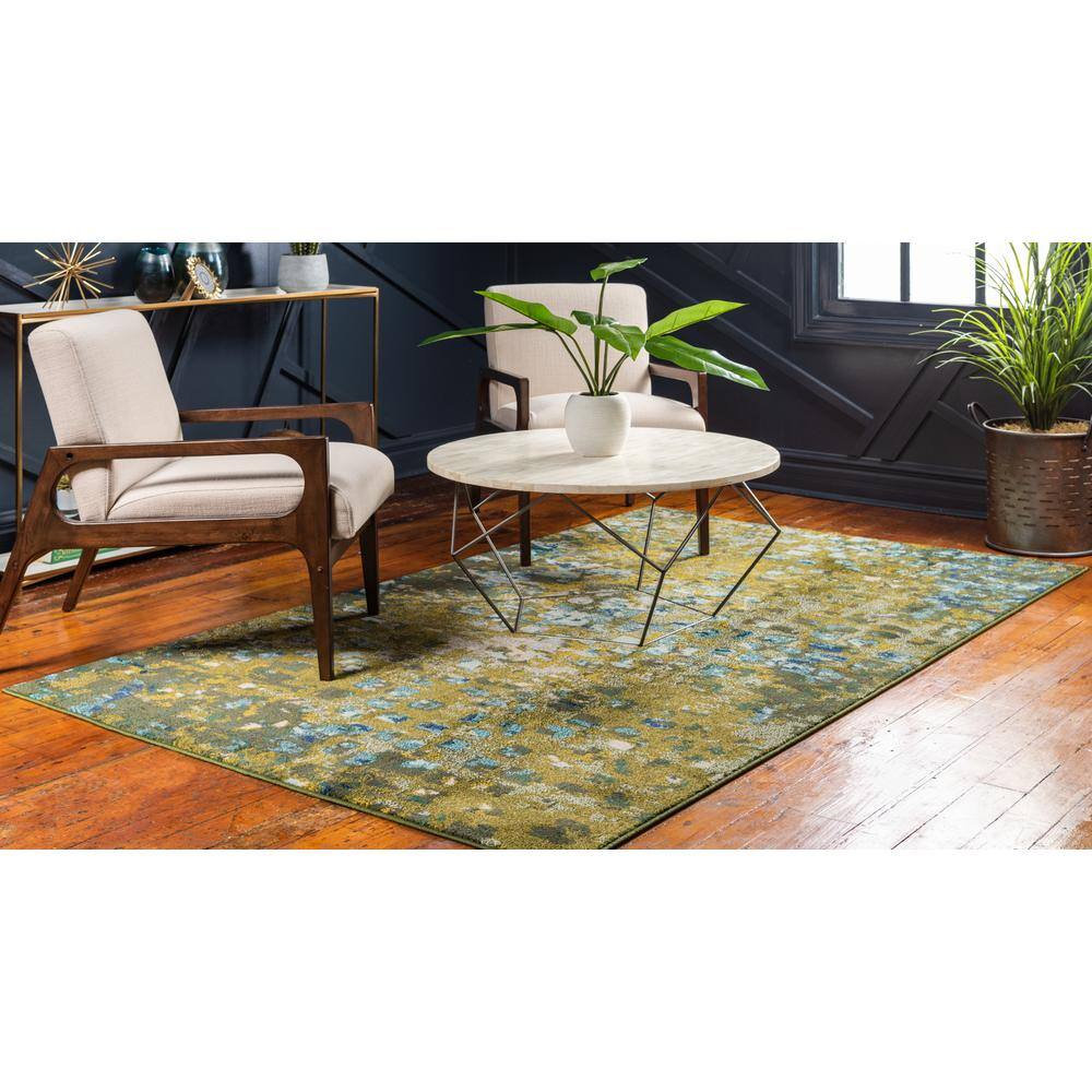 Green Abstract Easy Care Stain-Resistant Indoor Rug, 8 x 11 ft