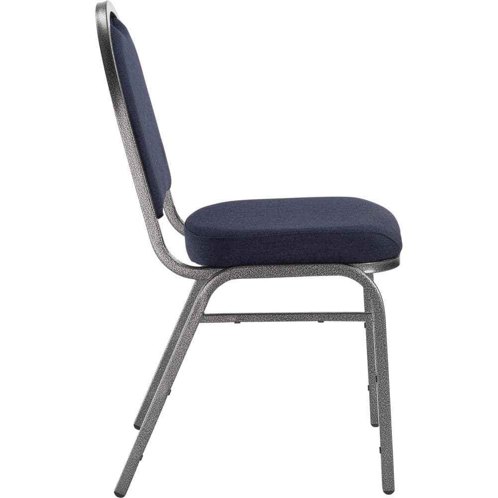 Midnight Blue Fabric and Metal Stackable Armless Side Chair