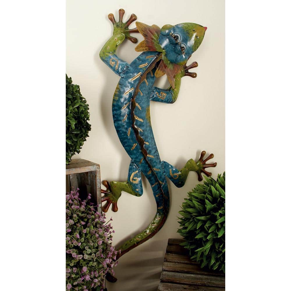 Colorful Metal Climbing Gecko Wall Sculpture, 28" x 13"