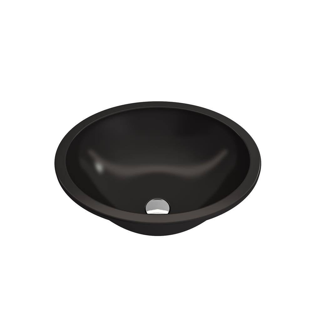 Matte Black Ceramic Round Undermount Bathroom Sink with Overflow