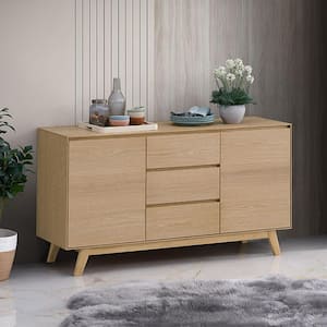 Kasem Oak Finish Wood 18 in. Sideboard with Drawers