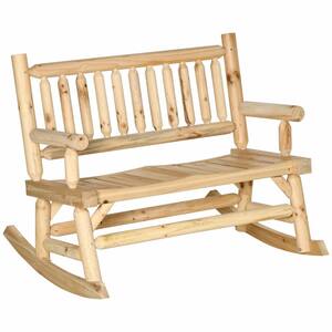 2-Person Natural Fir Wood Outdoor Rocking Chair