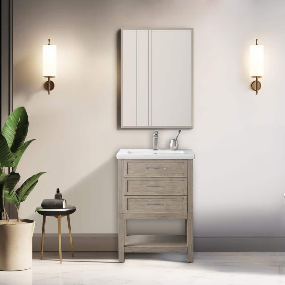 Oliver 24 in. W x 18 in. D x 34 in. H Bath Vanity in Vintage Gray with White Ceramic Vanity Top price history on PriceWatchPro