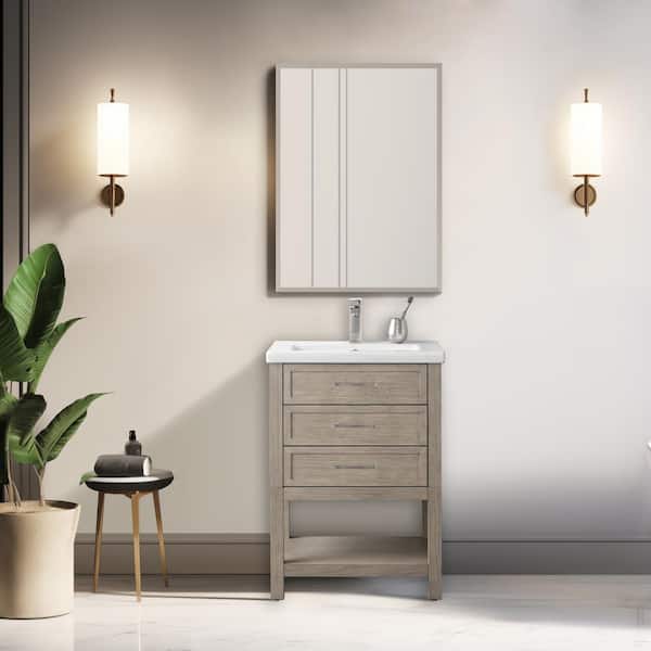 SUDIO Oliver 24 in. W x 18 in. D x 34 in. H Bath Vanity in Vintage Gray with White Ceramic Vanity Top