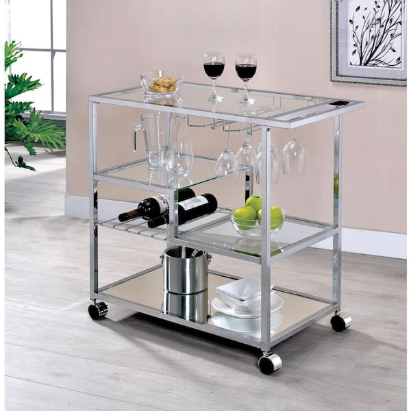 Daves Chrome Serving Cart with Stemware Rack
