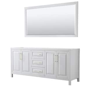 Daria 78.75 in. W x 21.5 in. D x 35 in. H Bath Vanity Cabinet without Top in White with Gold Trim and 70 in. Mirror