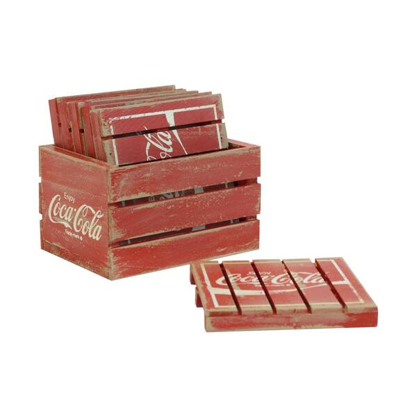Crates & Pallet 4.125 in. x 3.125 in. x 3.5 in. Coca-Cola Coaster Set in Vintage Red