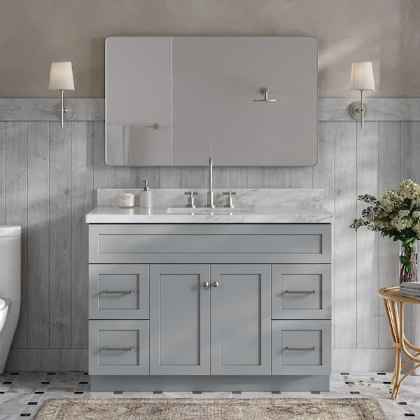 ARIEL Hamlet 49 in. W x 22 in. D x 36 in. H Bath Vanity in Grey with Carrara White Marble Vanity Top