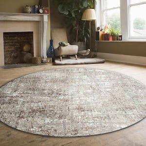 Beige 5 ft. Round Livigno 1241 Transitional Striated Area Rug