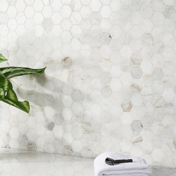 Arctic White 11.73 in. x 12 in. Hexagon Polished Marble Mosaic Tile (0.97 sq. ft. /Sheet)