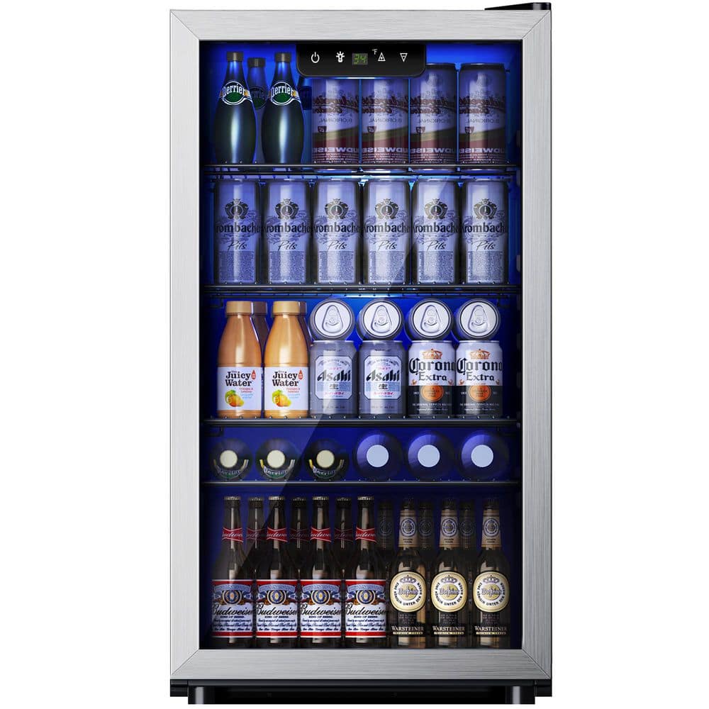SIMZLIFE 17.5 in.W Single Zone 126-Cans Freestanding/Built-in Beverage Refrigerator Cooler in Silver, Reversible Door