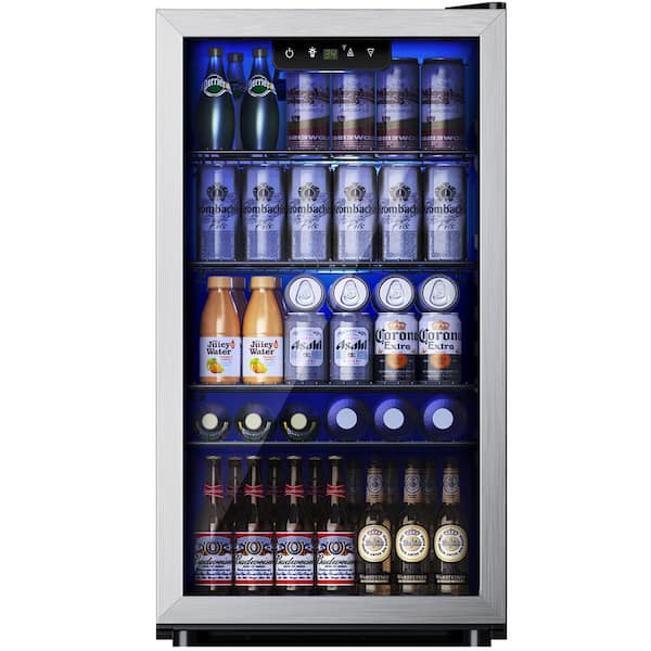 17.5 in.W Single Zone 126-Cans Freestanding/Built-in Beverage Refrigerator Cooler in Silver, Reversible Door