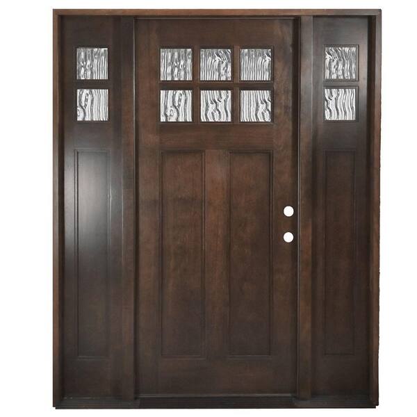 Steves & Sons 60 in. x 80 in. Shaker 6 Lite Stained Mahogany Wood Prehung Front Door with Sidelites