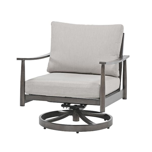 EGEIROSLIFE SleekLine 1-Person Outdoor Aluminum Patio Conversation Swivel Chair with Gray Cushions