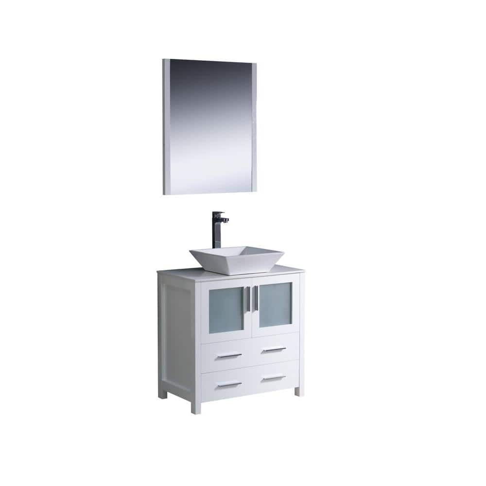 Fresca Torino 30 In Vanity In White With Glass Stone Vanity Top In White And Mirror Fvn6230wh Vsl The Home Depot