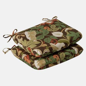 Floral 18.5 in. x 15.5 in. Outdoor Dining Chair Cushion in Brown/Green (Set of 2)