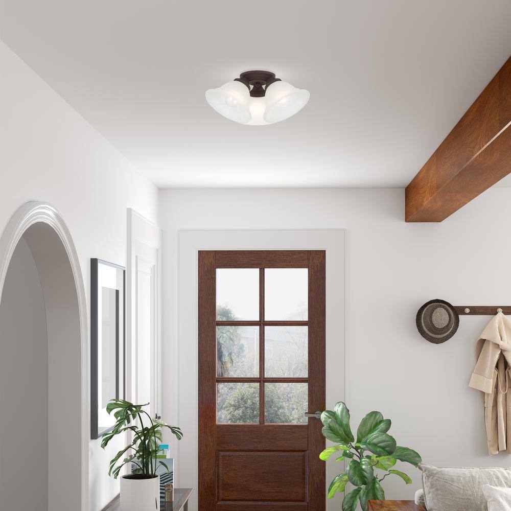 Wynnewood Bronze 3-Light Flush Mount with Gray Marble Glass