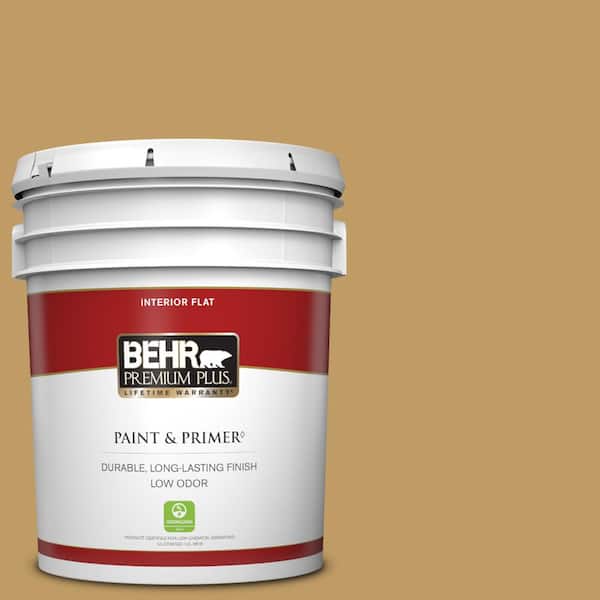 BEHR PREMIUM PLUS 5 gal. #340F-6 Mojave Gold Flat Low Odor Interior Paint & Primer