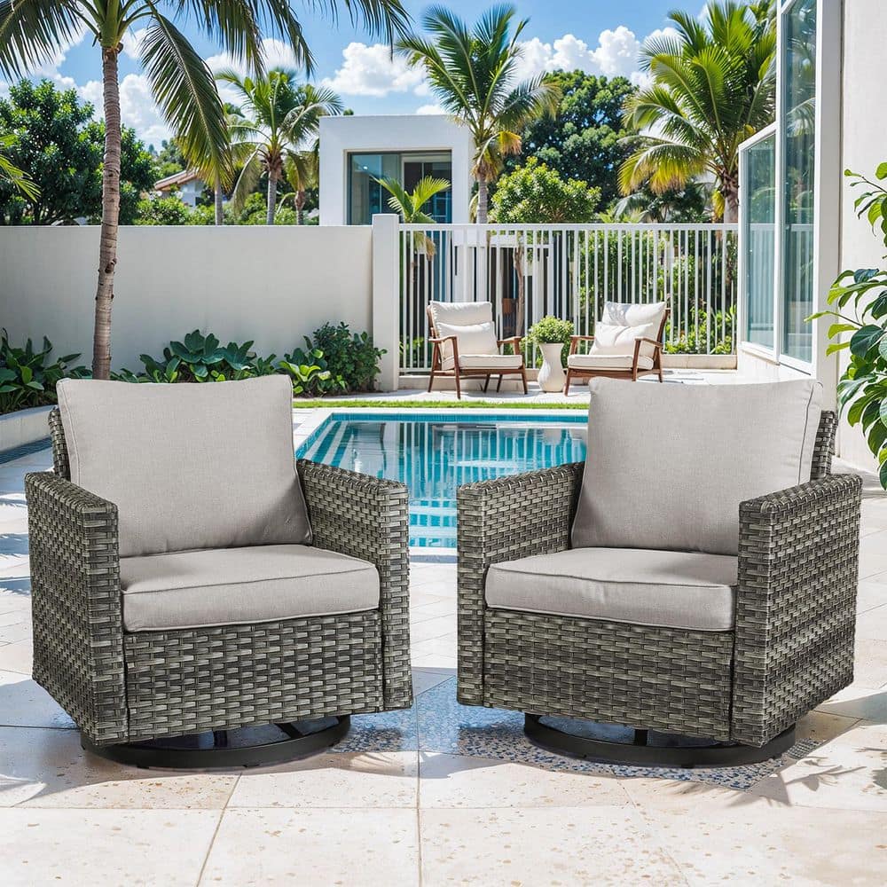 UvaNest 2-Piece Gray Wicker Outdoor Swivel Glider Rocking Chair with Beige Cushion and Deep Seating Set price history on PriceWatchPro