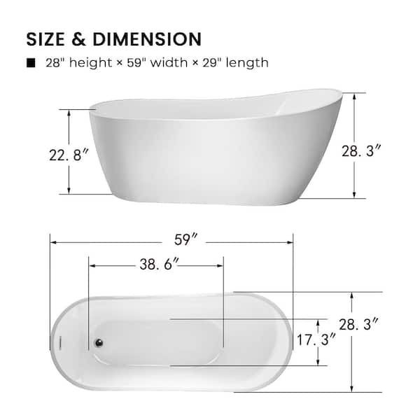 Clermont 59 in. Acrylic Freestanding Flatbottom Bathtub in White Clermont 59 in. Acrylic Freestanding Flatbottom Bathtub in White