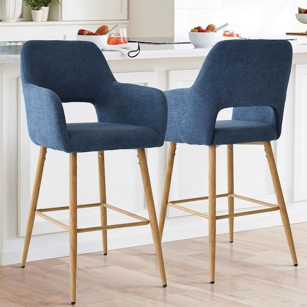 Upholstered Modern Counter Stool with Arm (Set of 2)