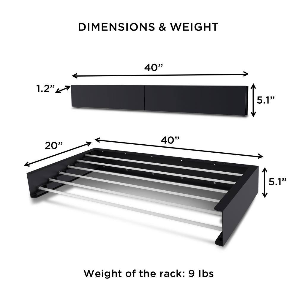 Industrial Gray 39.5" Wall Mounted Retractable Drying Rack