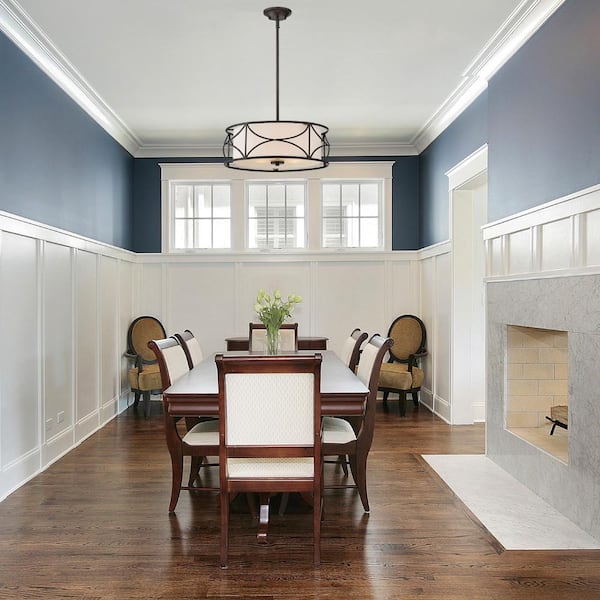 Avara 60-Watt 3-Light Oil Rubbed Bronze Traditional Pendant Light with White Fabric Shade and No Bulbs Included