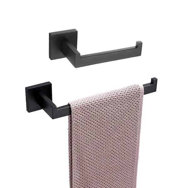 ATKING Wall Mounted 2 -Piece Bath Hardware Set Towel Bar Toilet Paper Holder Set with Mounting Hardware in Matte Black