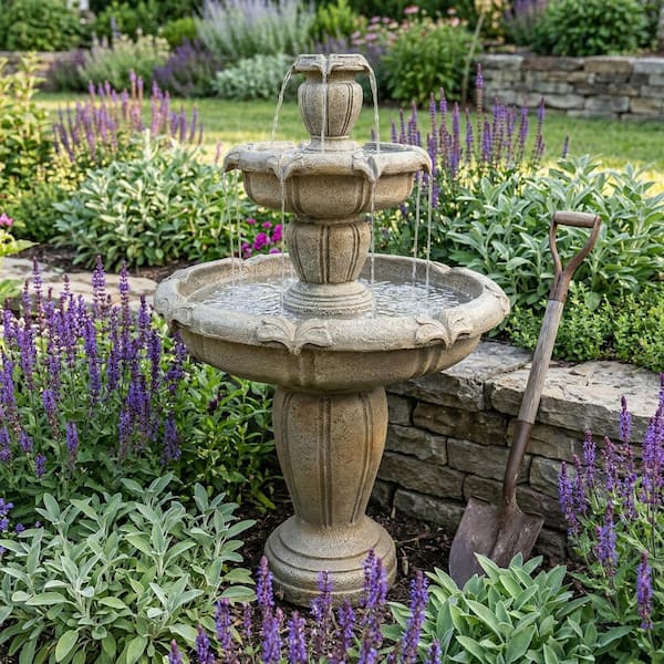 monadecor Classic 48 in. Concrete 3-Tiered Cascading Waterfall