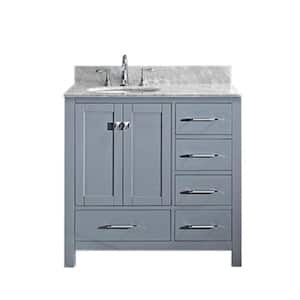 Caroline Avenue 36 in. W Bath Vanity in Gray with Marble Vanity Top in White with Round Basin