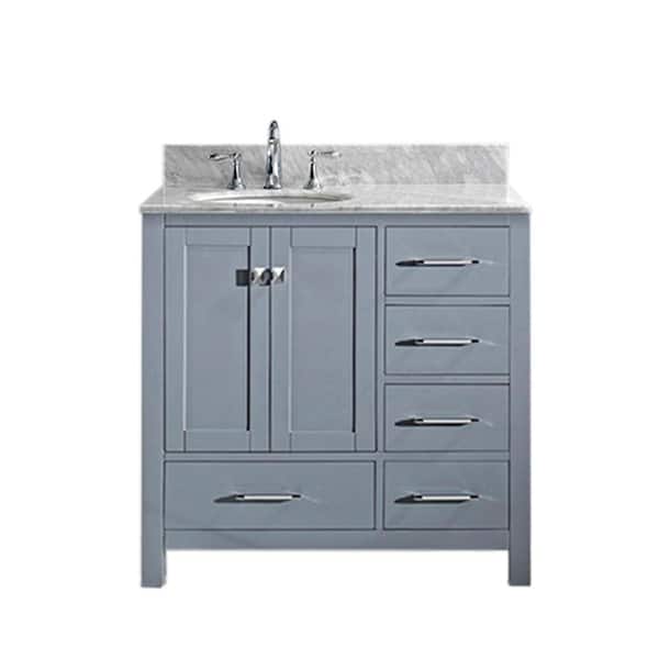 Virtu USA Caroline Avenue 36 in. W Bath Vanity in Gray with Marble Vanity Top in White with Round Basin