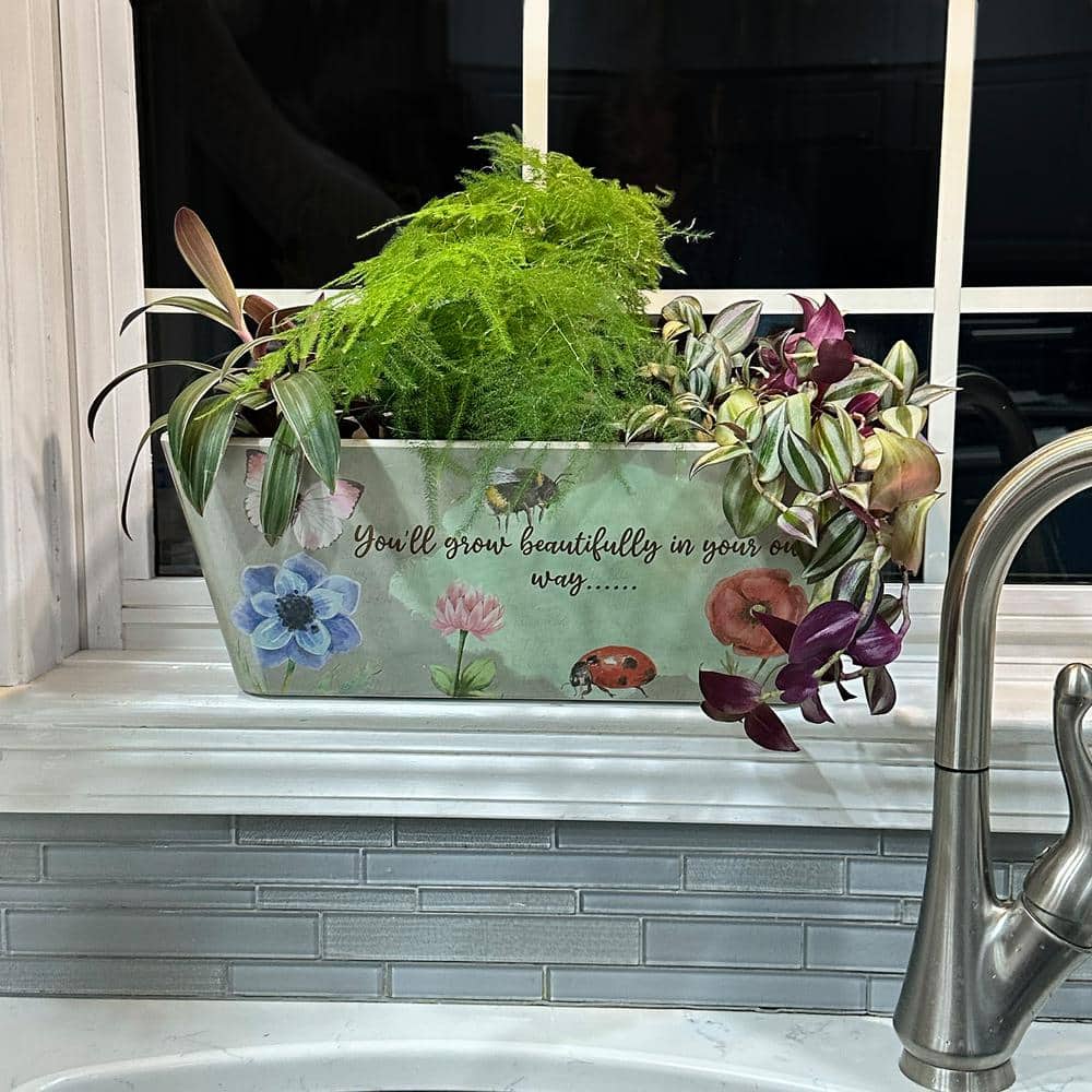 16" Multicolor Bamboo Fiber Rectangular Self-Watering Planter