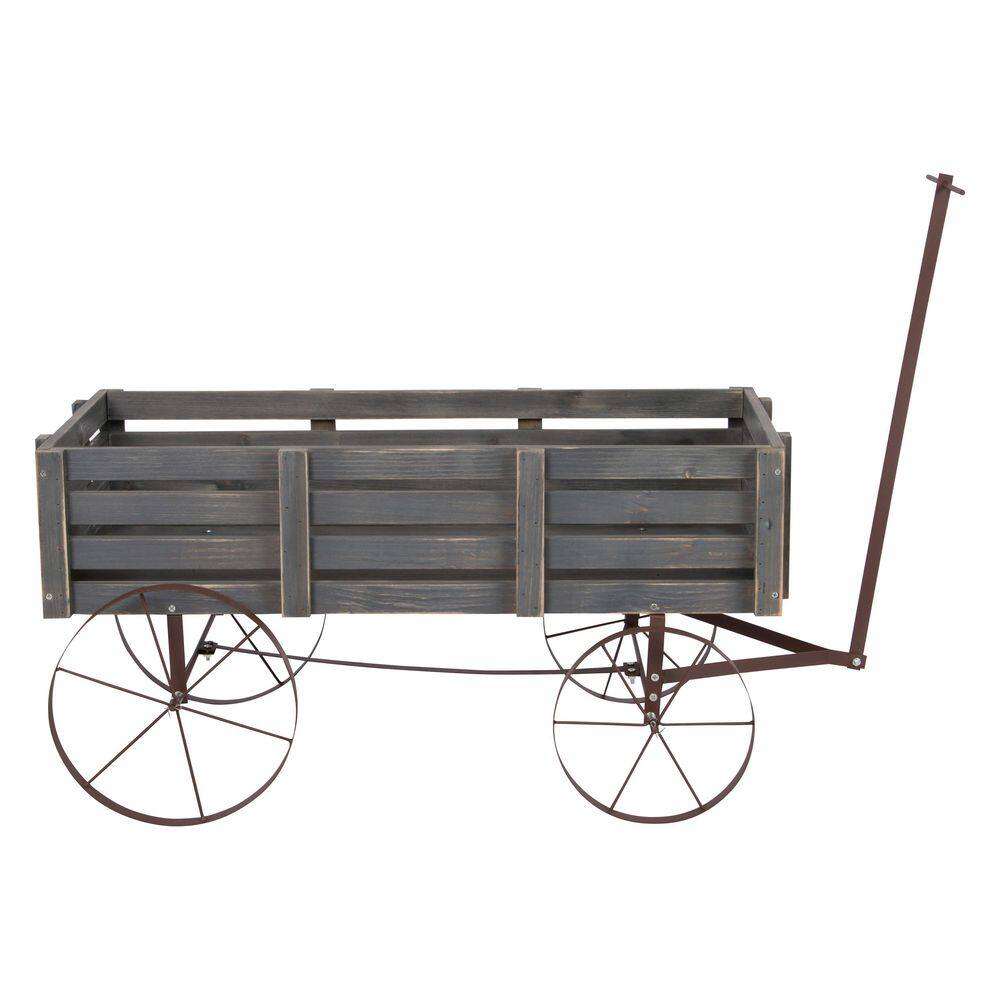 Gray Cedar Wood Decorative Wagon Planter for Indoor/Outdoor Use