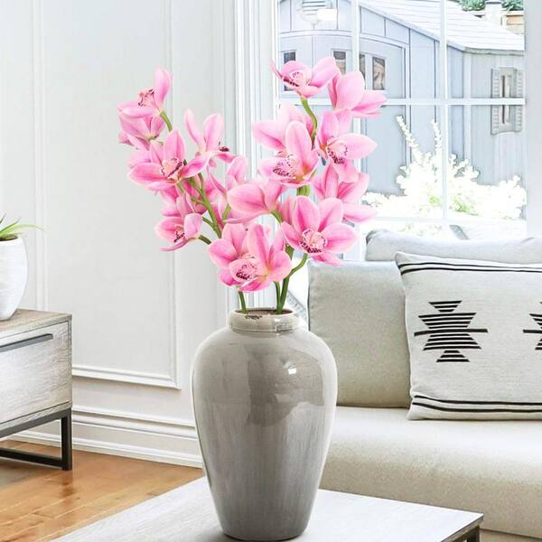 LIVING LUXURY 31 in. Large Fuchsia Pink Artificial Cymbidium