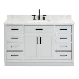Hepburn 55 in. W x 22 in. D x 36 in. H Bath Vanity in Grey with Carrara Marble Vanity Top in White with White Basin