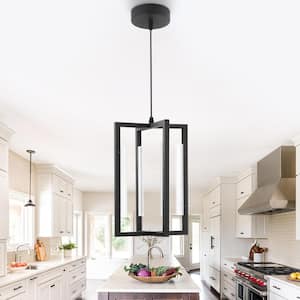 Modern 4-Light Height adjustable Integrated LED Black Caged Chandelier for Dining Room