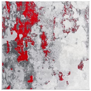 ADirondack Red/Gray 6 ft. x 6 ft. Distressed Abstract Square Area Rug
