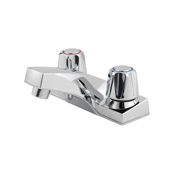 Pfister Pfirst Series 4 in. Centerset Double Handle Bathroom Faucet with Metal Knobs in Polished Chrome