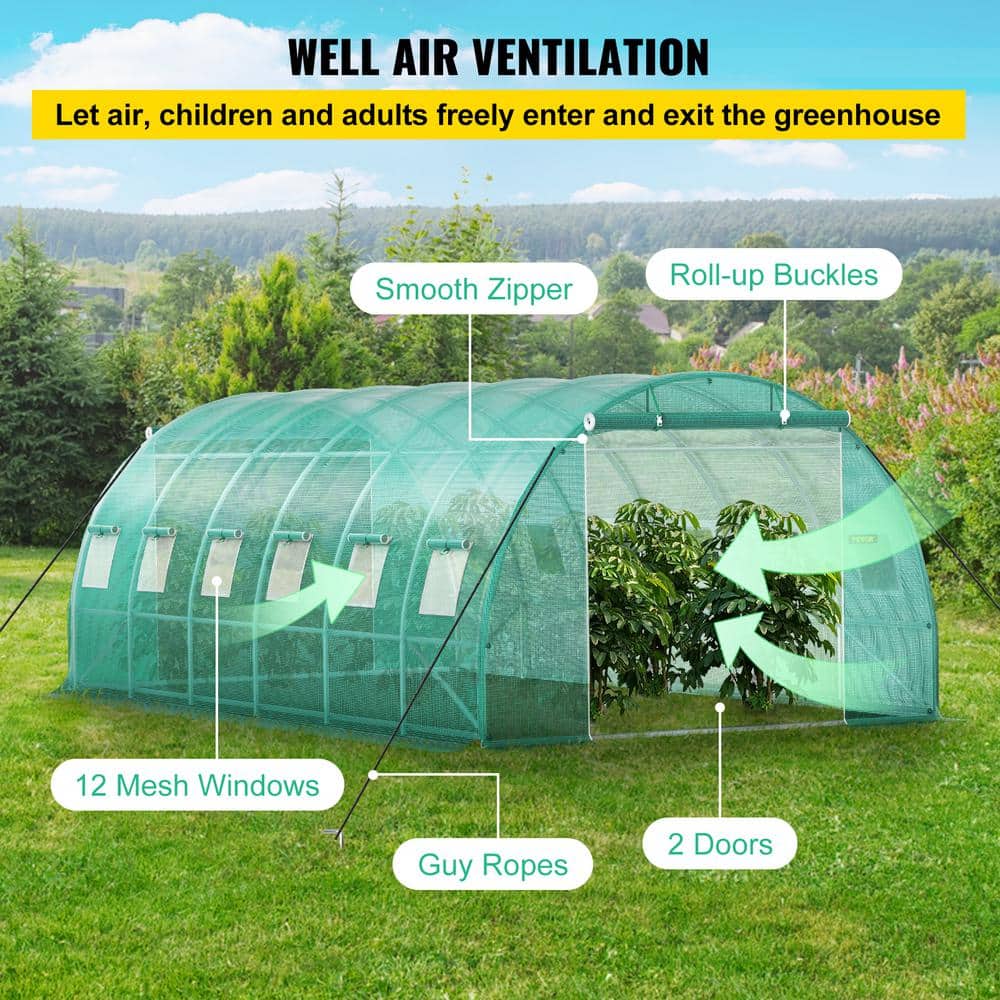 20' x 10' Green Walk-In Greenhouse with Galvanized Steel Frame