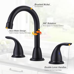 8 in. Widespread Double Handle Bathroom Faucet with Pop-Up Drain Assembly in Matte Black