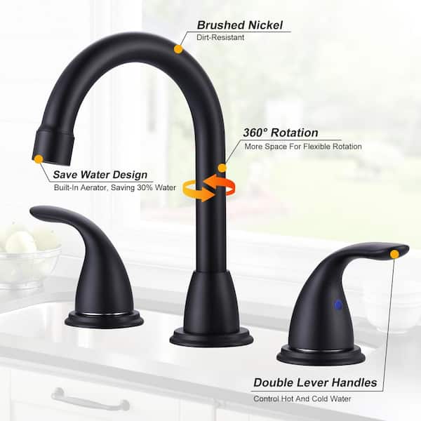 8 in. Widespread Double Handle Bathroom Faucet with Pop-Up Drain Assembly in Matte Black