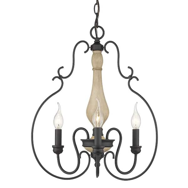 Golden Lighting Suzette 3-Light Pendant in Natural Black