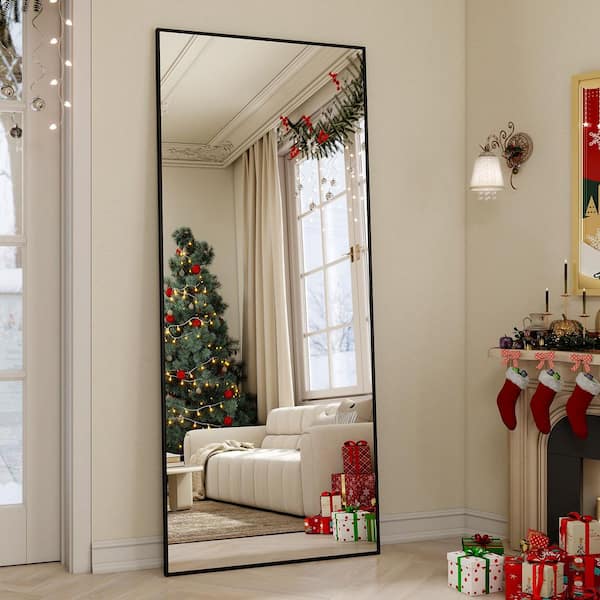 XRAMFY 18 in. W x 58 in. H Rectangular Black Modern Aluminum Alloy Framed Full Length Mirror Wall Mirror
