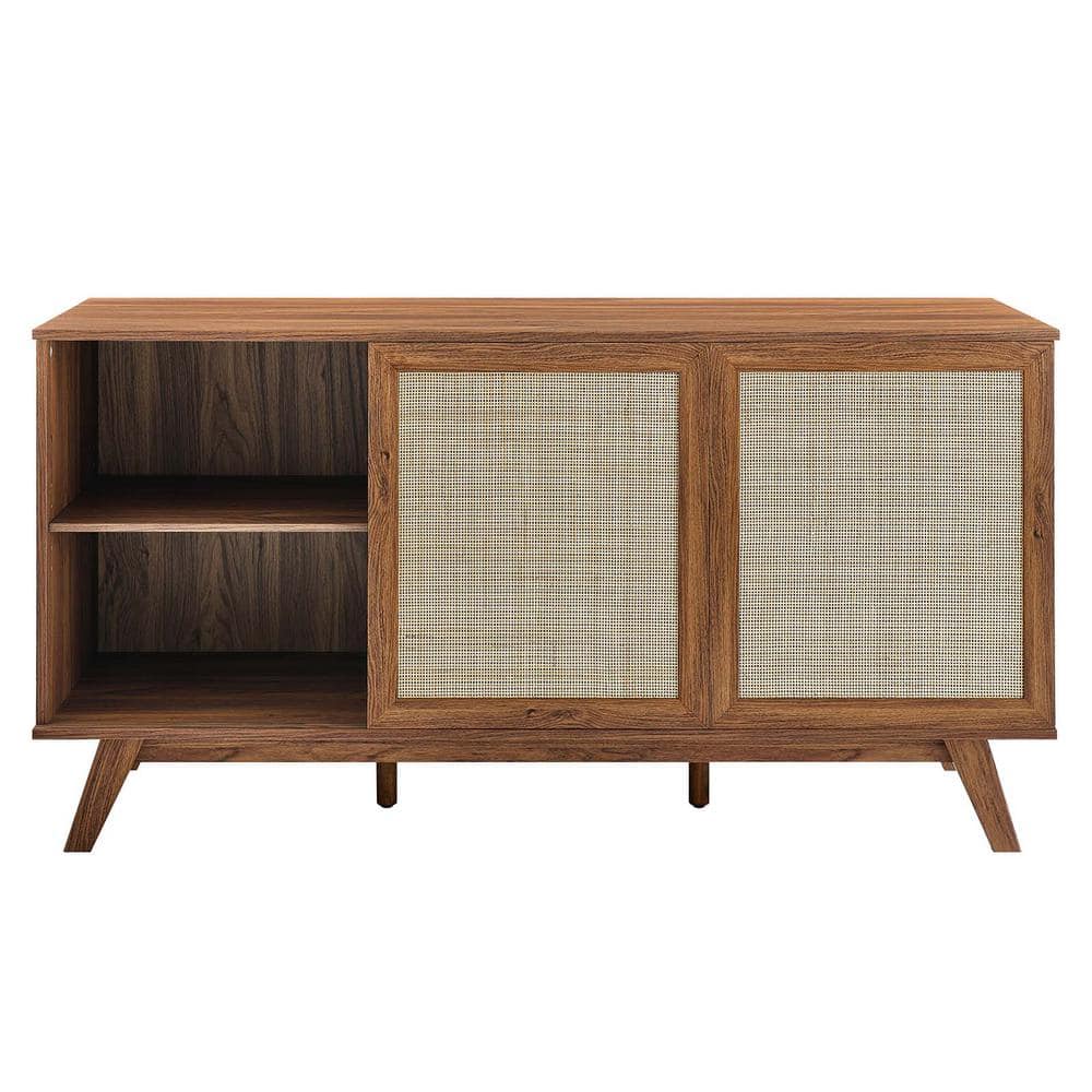 Soma 59" Walnut and Rattan Mid-Century Modern Sideboard